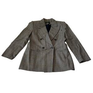 Embassy Row Petites‎ Glen Plaid Double Breasted Blazer Grey Brown Check 10P